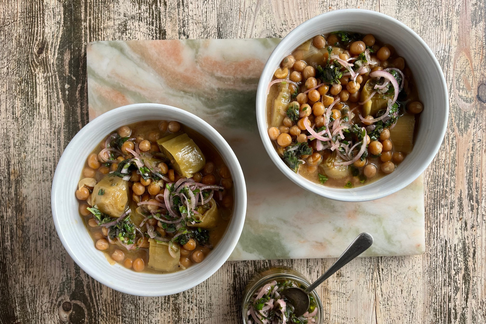 Baked Flamingo Peas with Sage Salsa
