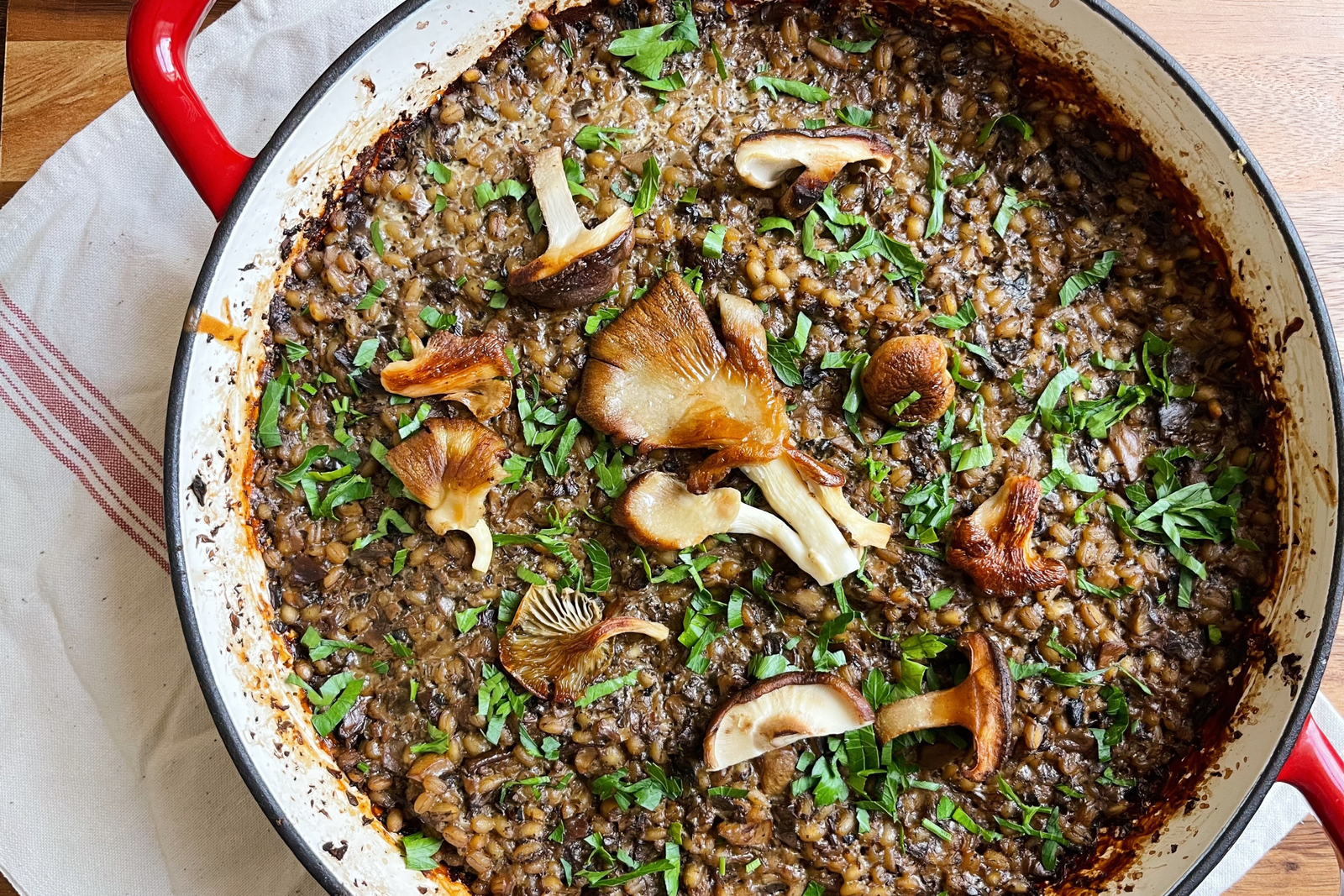 Baked Mushrooms & Pearled Naked Barley