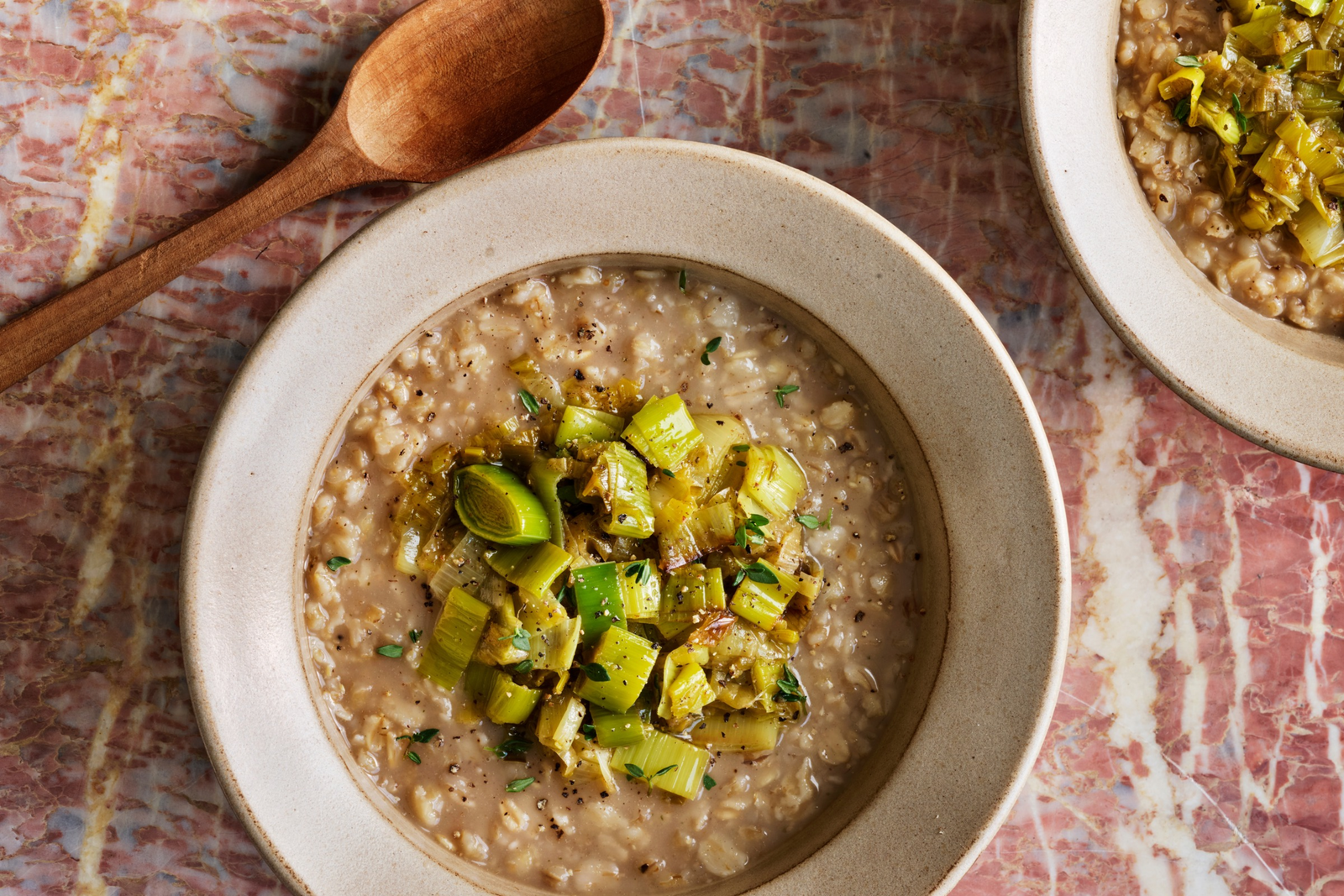 Barley & Oat Gruel with Brown Butter Leeks