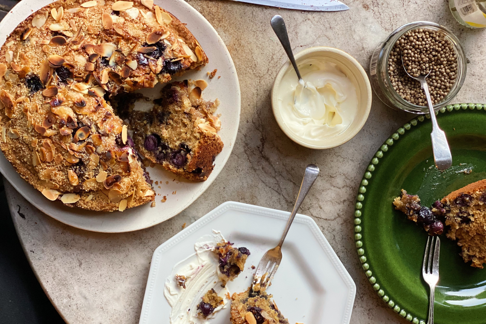 Blueberry & Coriander Cake with Almond Crust