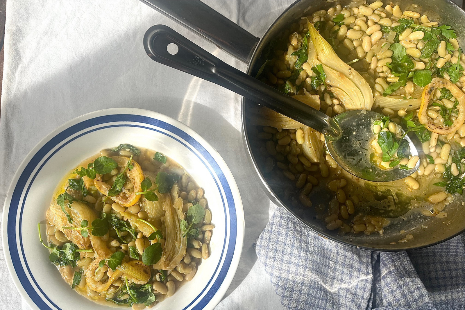 Flageolet Beans with Fennel, Charred Lemon and Watercress