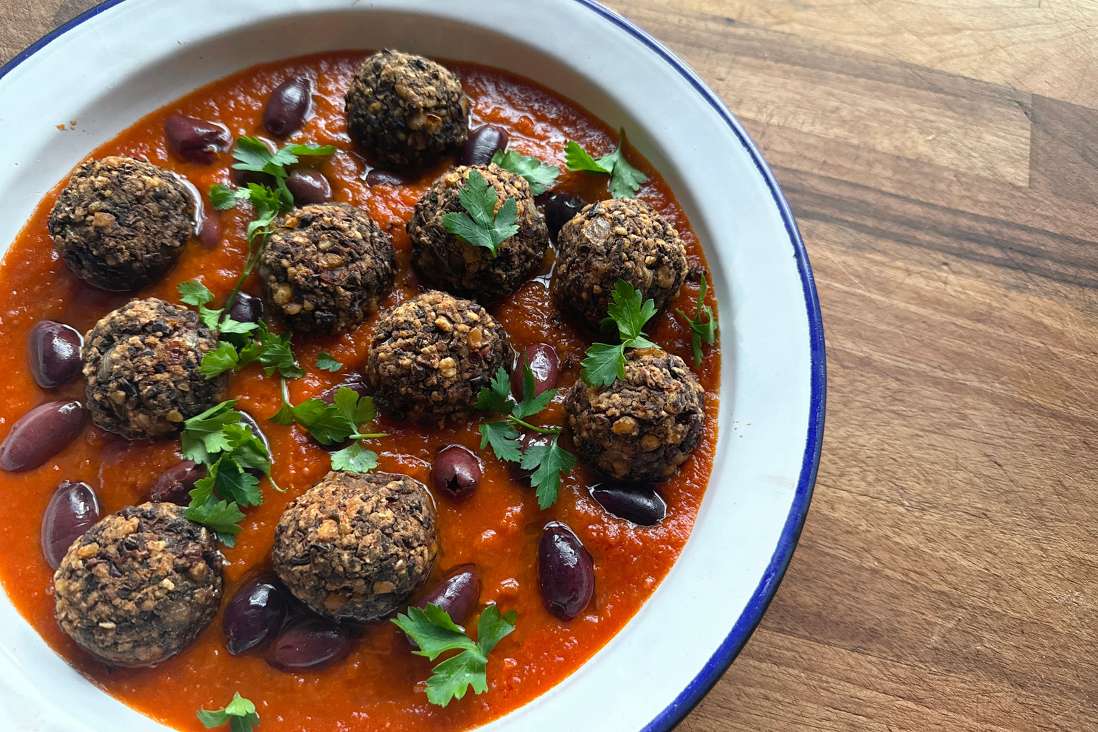 Carlin pea and mushroom “beanballs”