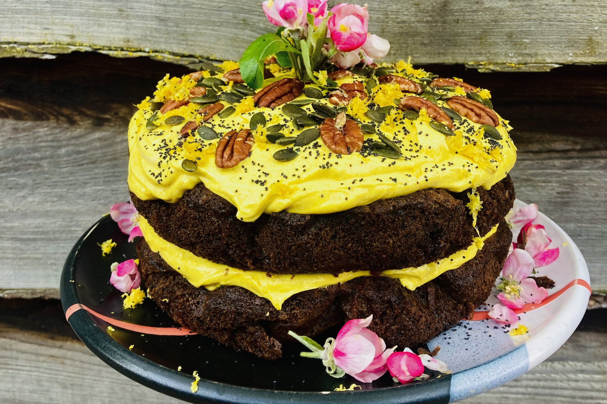 Carrot Cake with Poppy Seeds, Ginger & Turmeric Yoghurt Icing