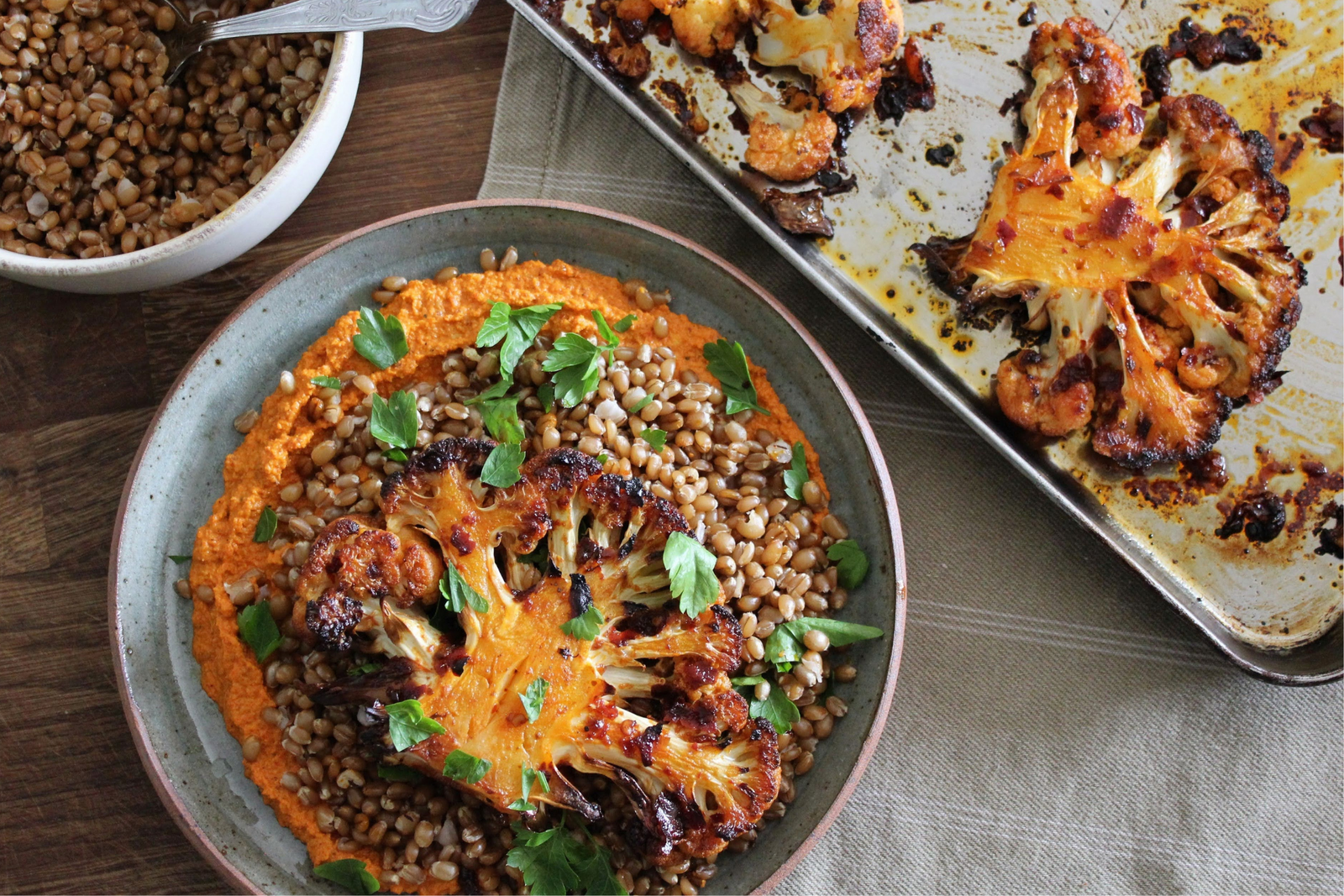 Cauliflower Steaks with Whole Wheat & Brazil Nut Romesco