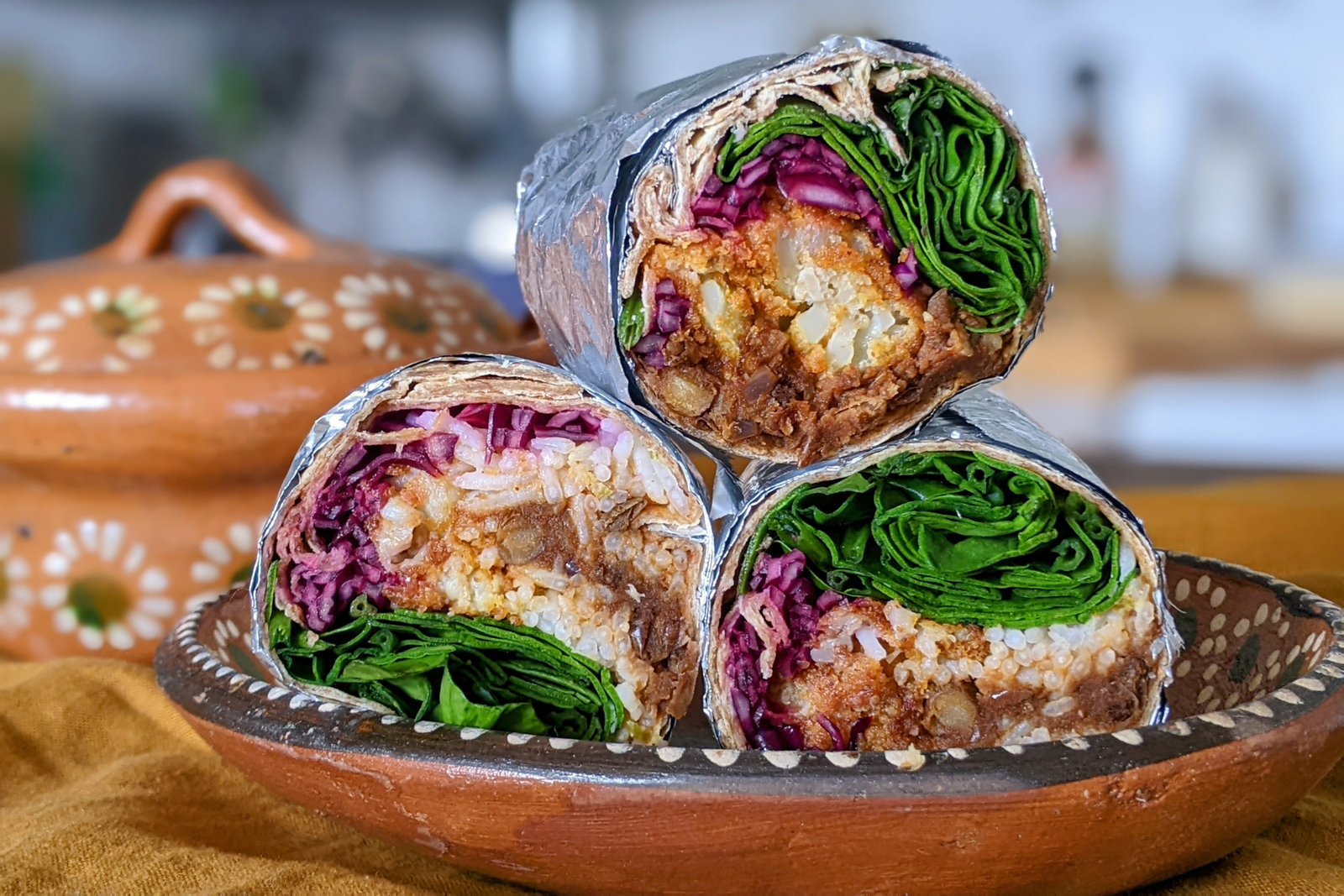Cauliflower & Refried Carlin Pea Burritos
