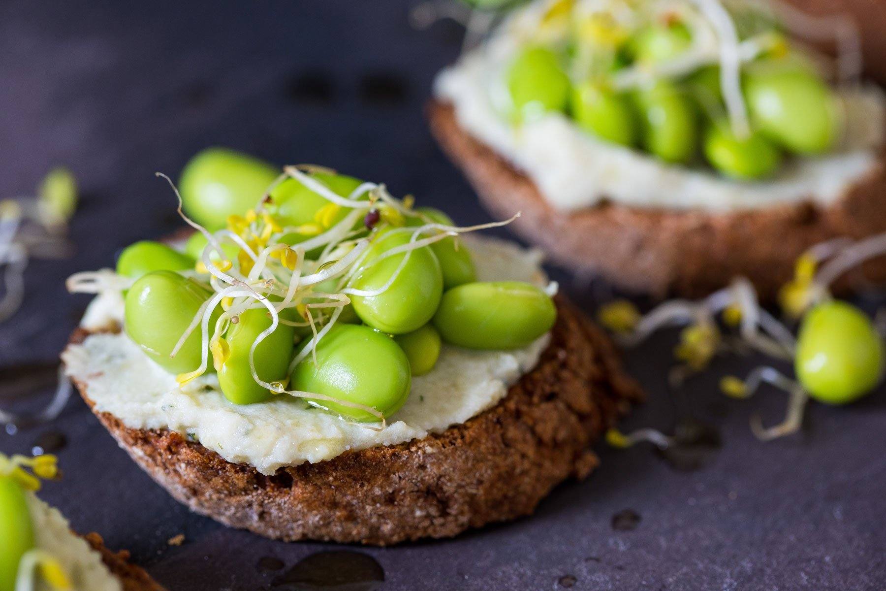 Crostini with Fava and Edamame Beans