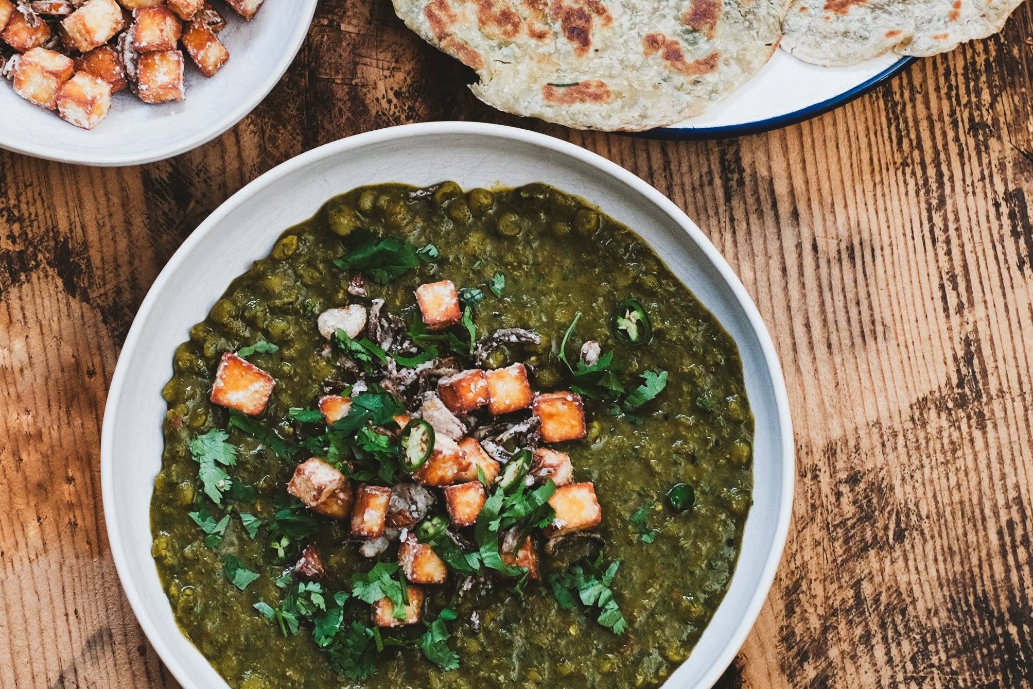 Green Pea & Spinach Dal with Crispy Paneer