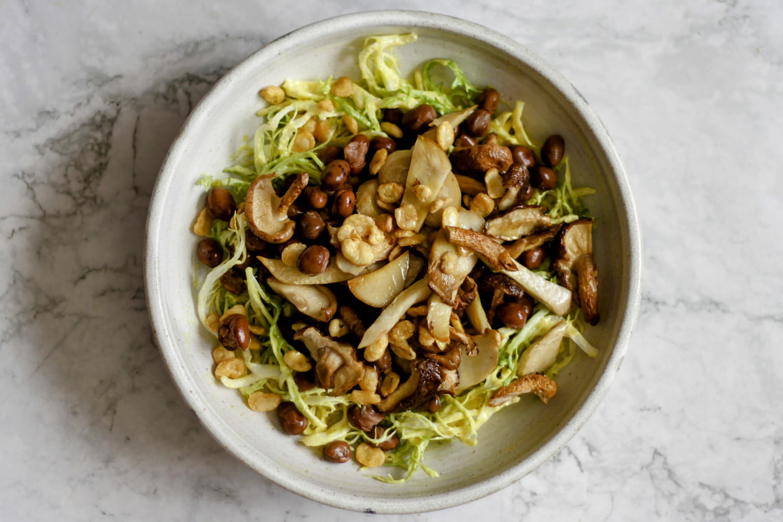 Frisée Salad With Roasted Mushrooms, Fava Beans & English Mustard Mayo