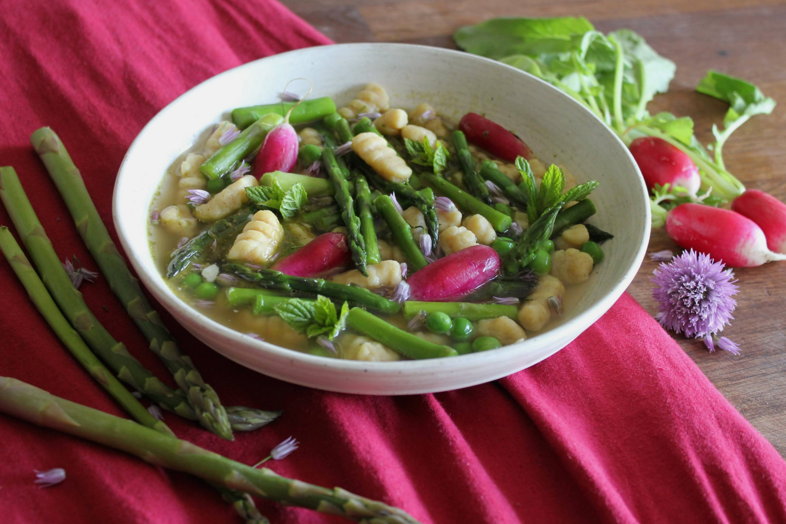 Gluten-Free Chickpea Gnocchi with Pesto and Spring Veg