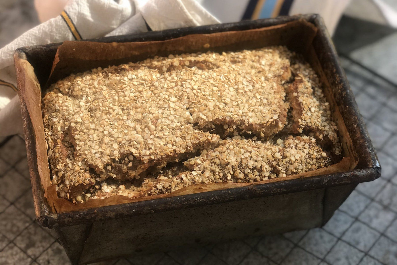 Wholegrain YQ wheat flour, quinoa, apple, walnut & honey cake