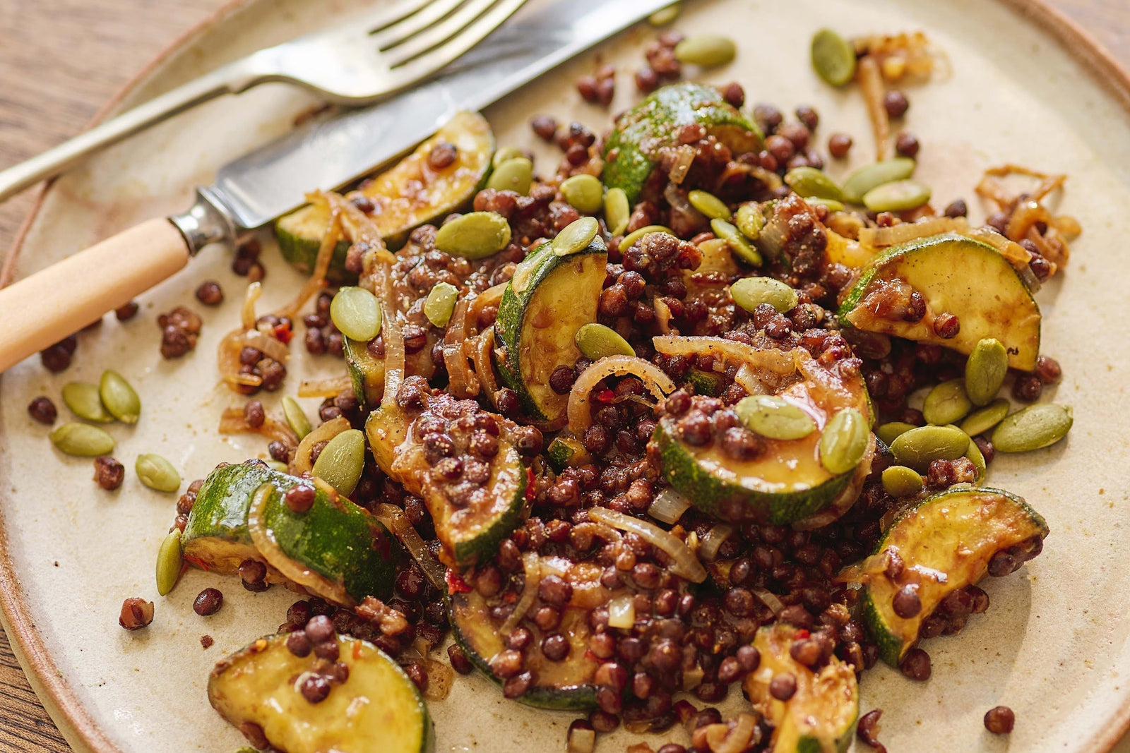 Lentils with Courgettes and Miso Dressing