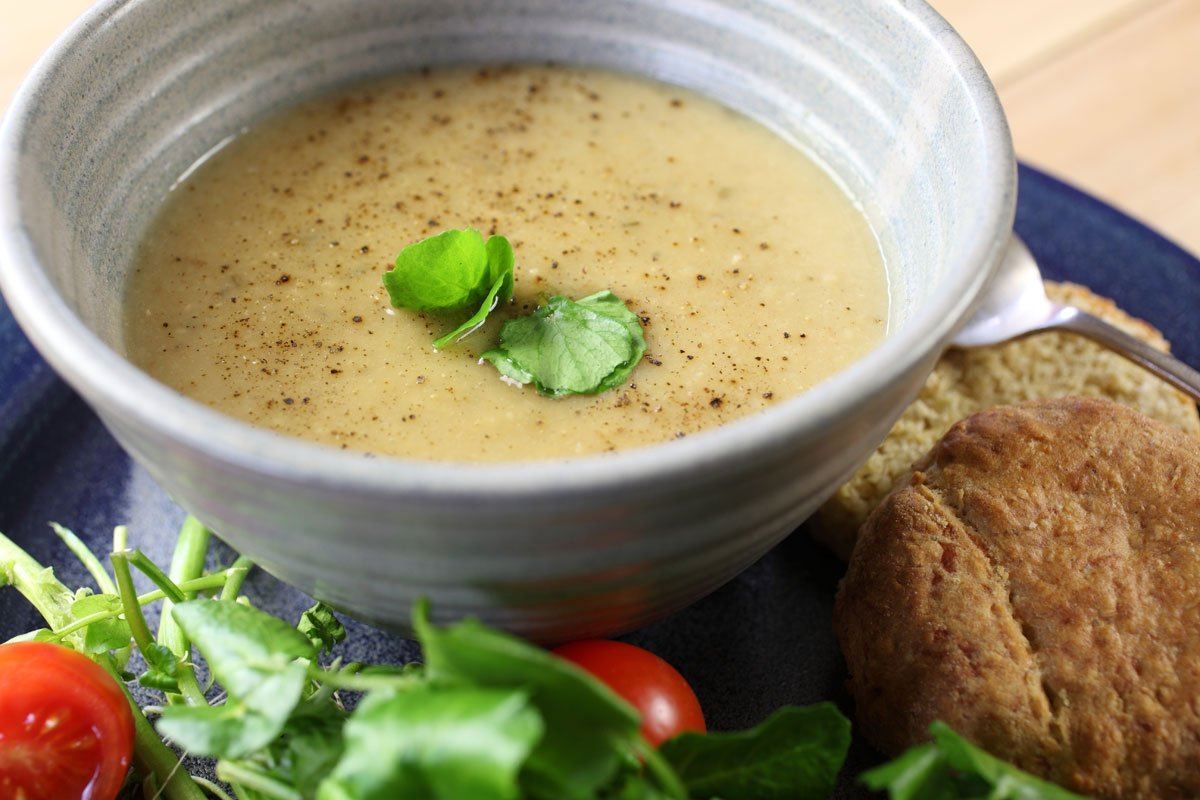 Parsnip and Fava Soup with Cheese and Oat Scones