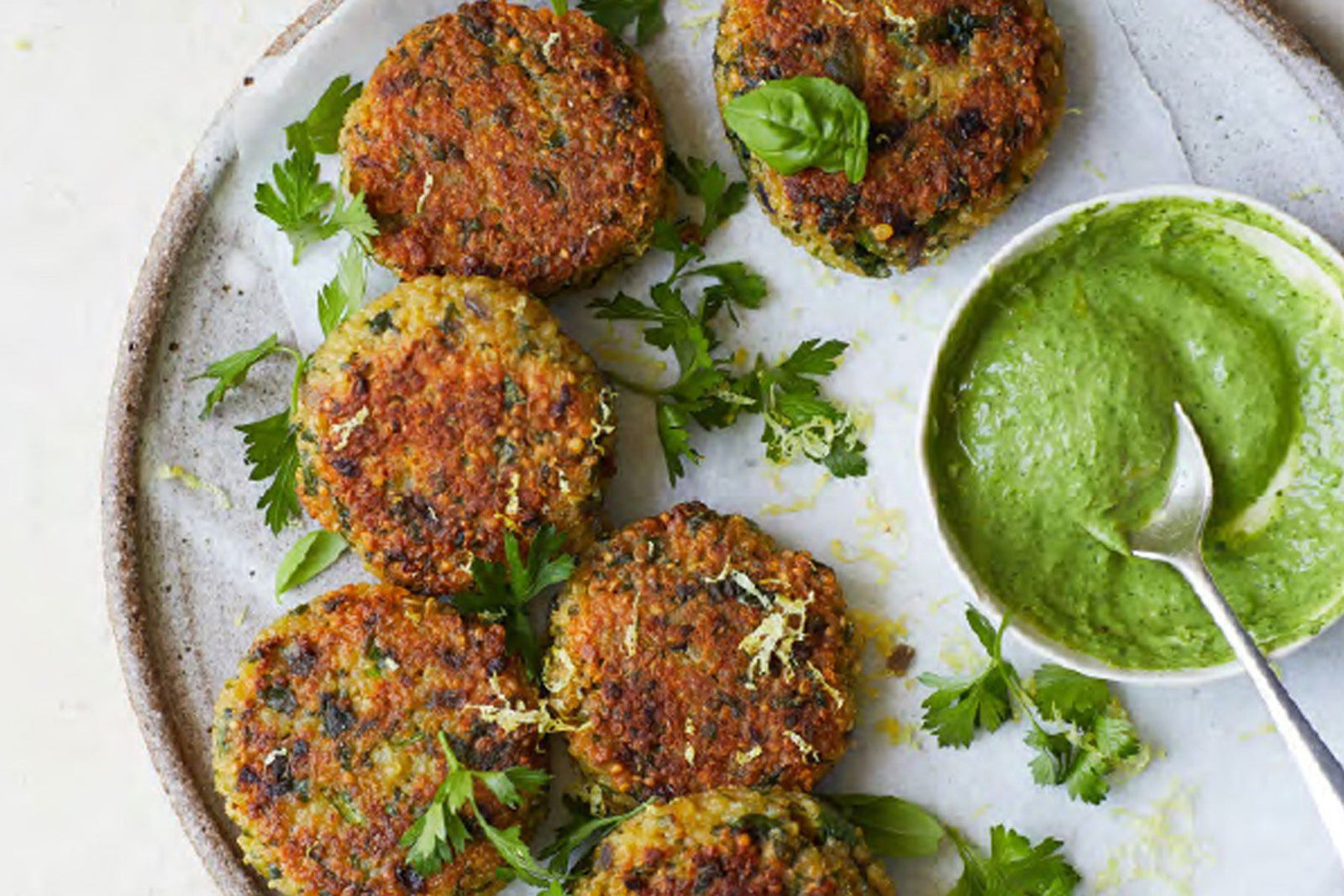 Quinoa Cakes with Chimichurri Yoghurt