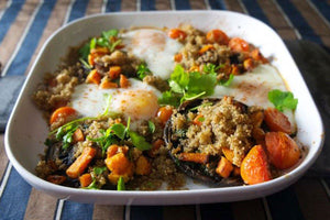 Quinoa with Garlic Mushrooms and Eggs