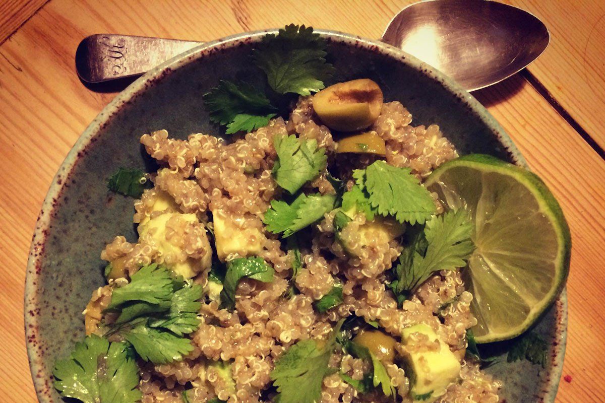 Quinoa Salad with Avocado and Olives