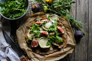 Quinoa Flour Pizza with Cashew Cheese, Figs & Rocket