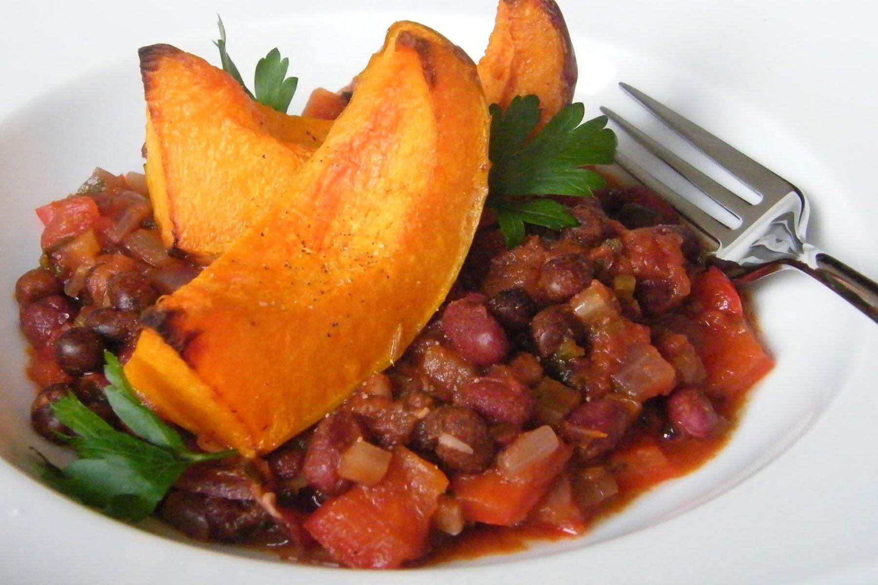 Roasted Squash with Spicy Beans