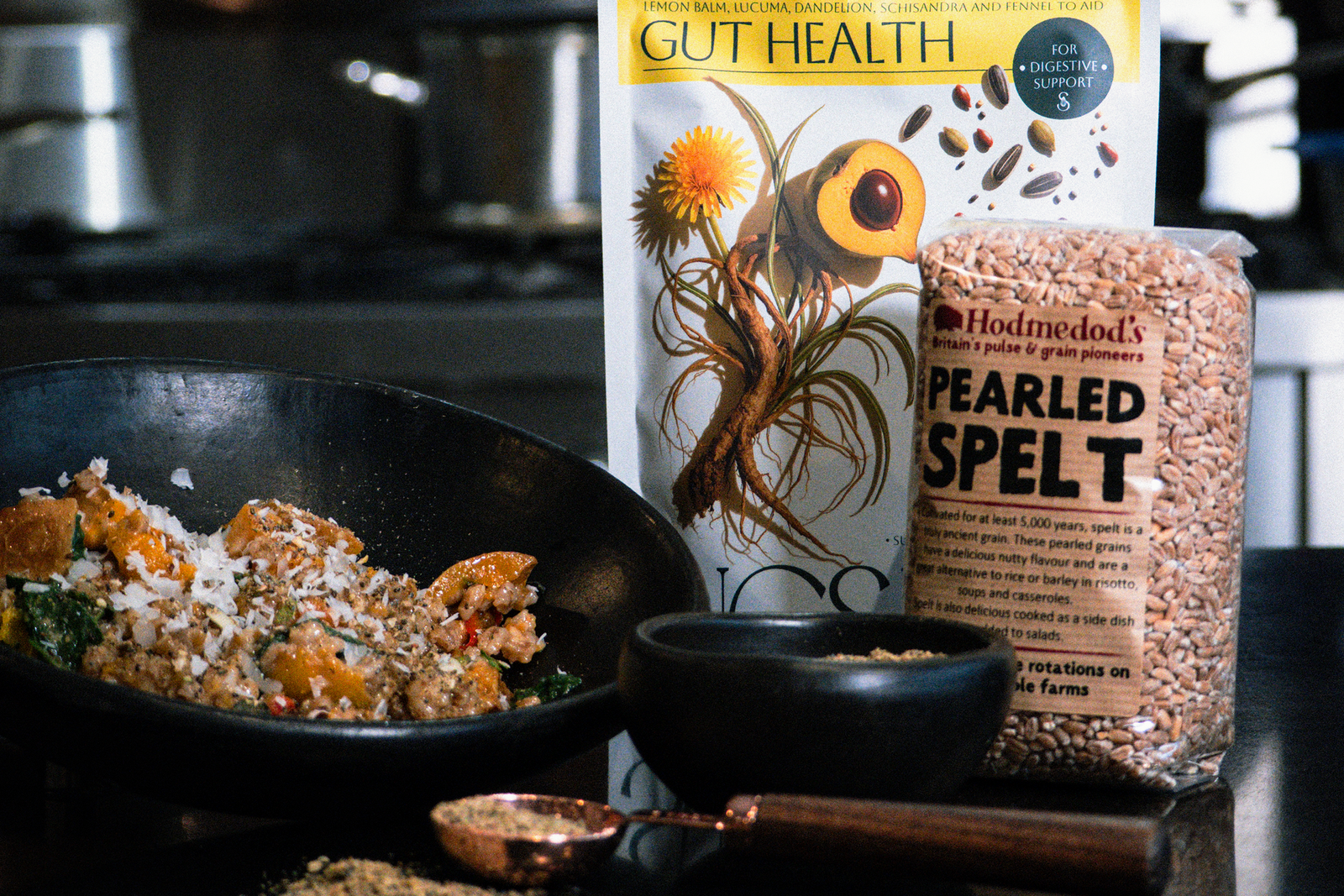 Pearled Spelt Risotto with Sucseed, Spinach & Butternut Squash