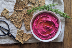 Seed, Pulse & Herb Crackers with Beetroot Hummus