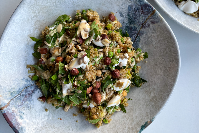 Smoked Quinoa, Chickpea & Greens Salad
