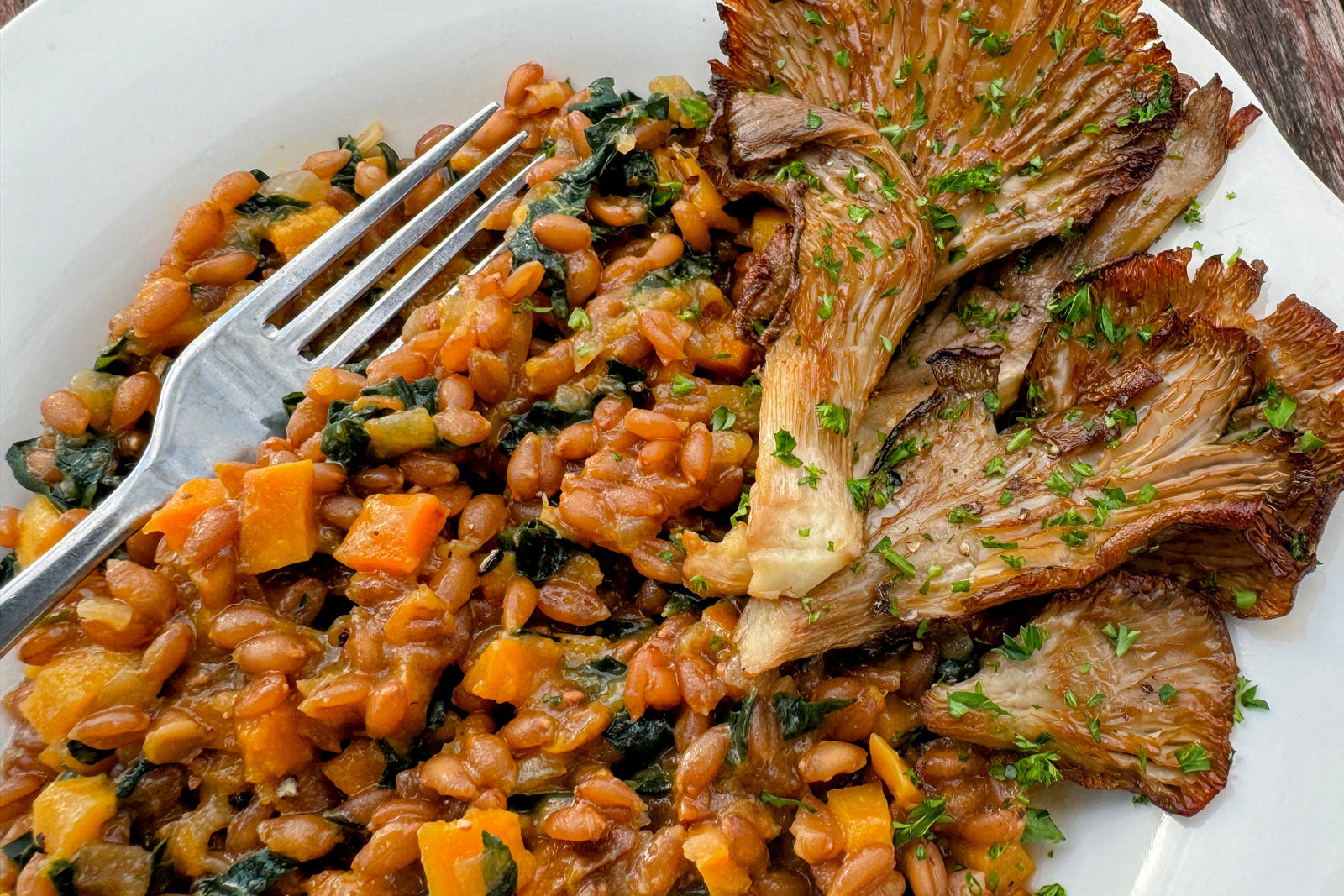 Spelt "Risotto" with Roasted Oyster Mushrooms