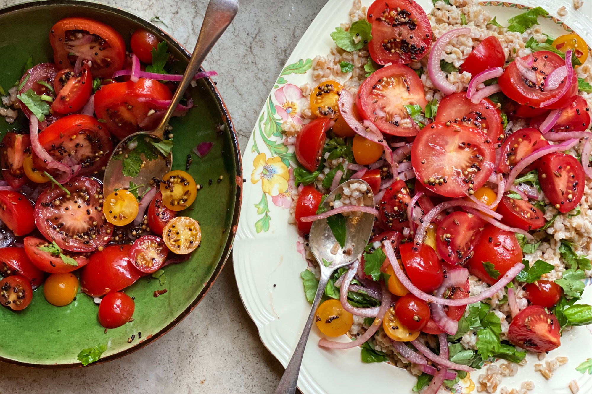 Spiced Tomato & Spelt Salad with Sumac-Pickled Onions