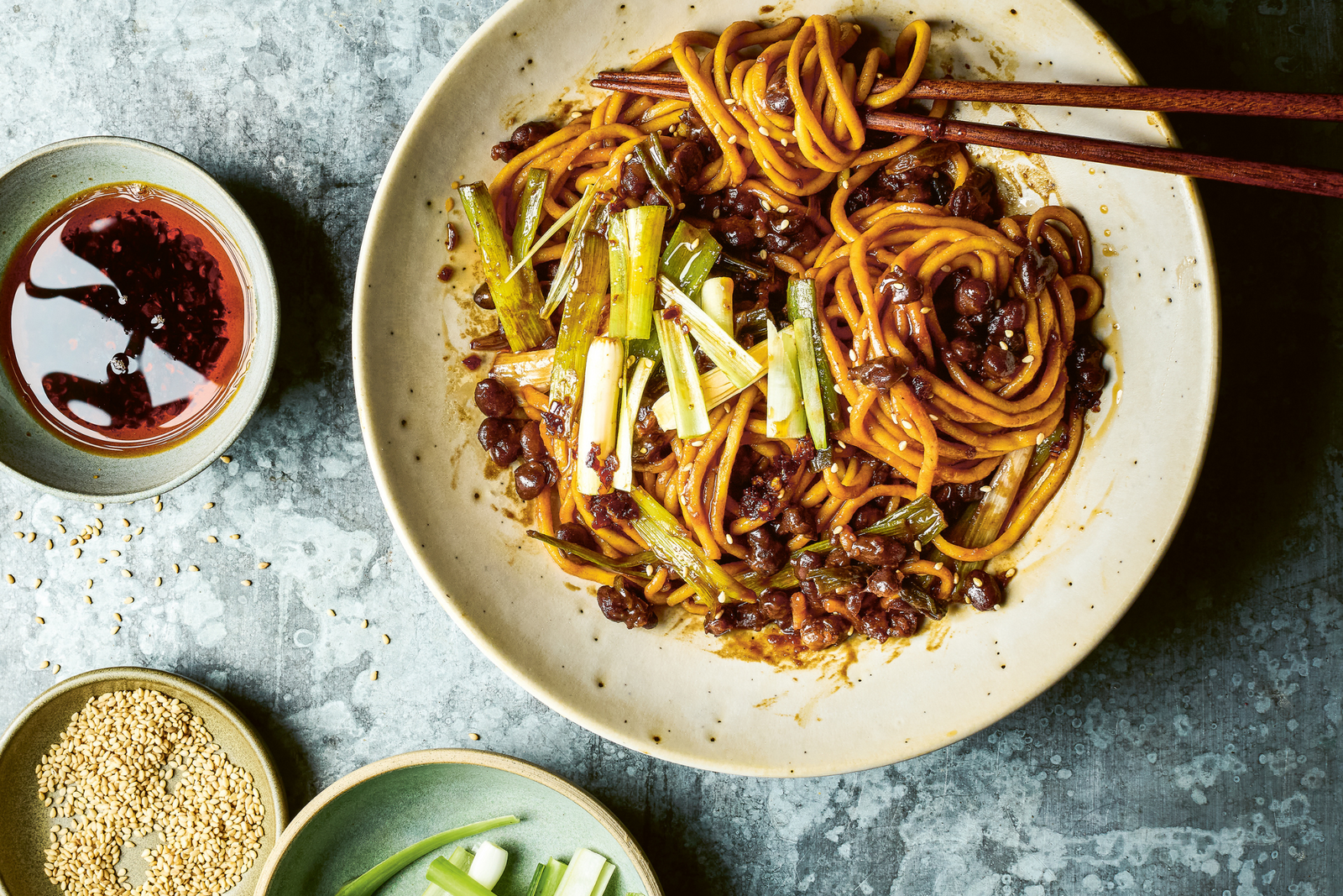Spring Onion & Black Bean Noodles with Chilli Oil