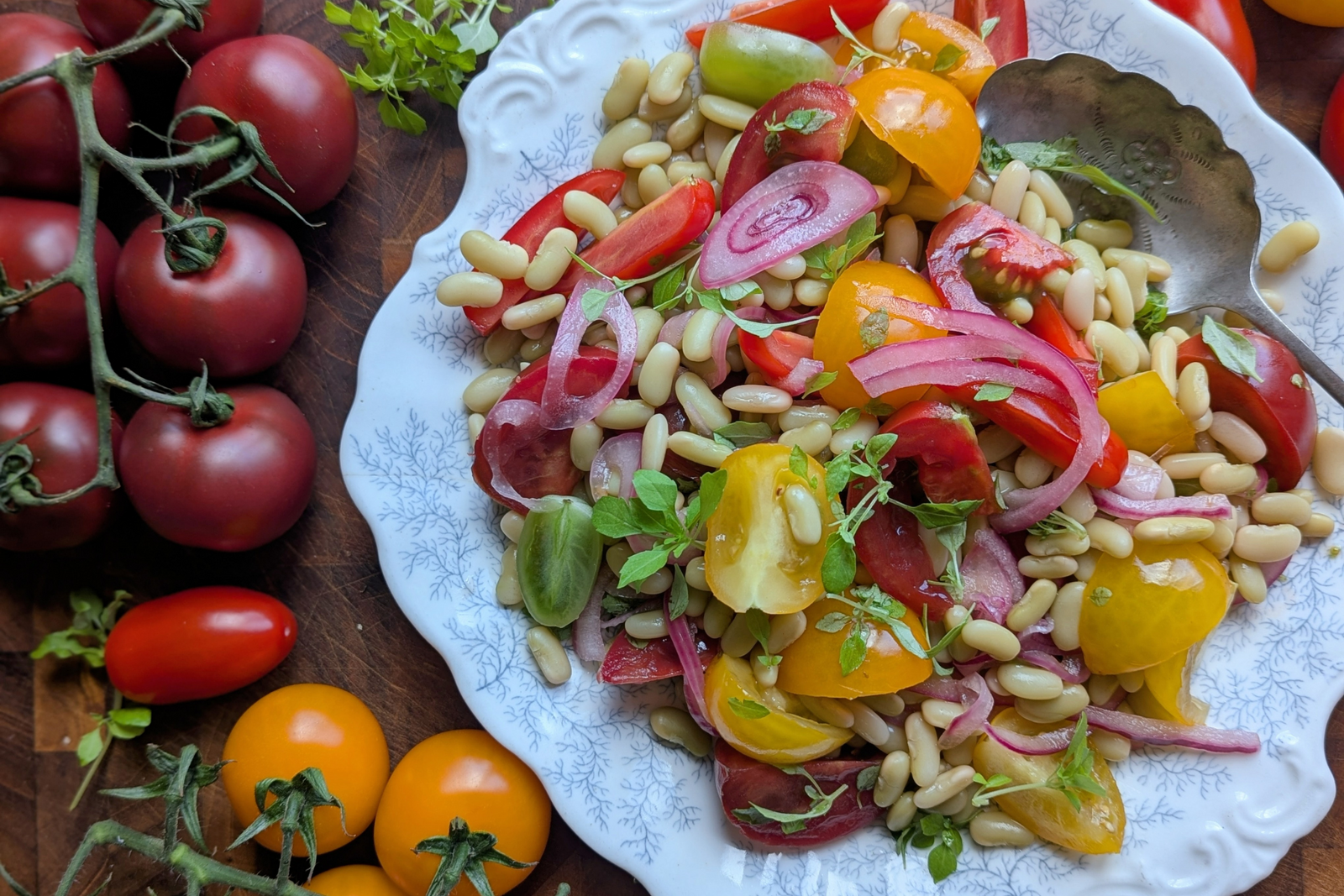 Tomato and Bean Salad with Pickled Red Onions