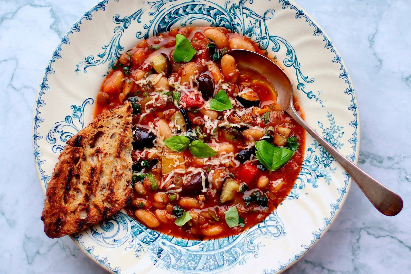Tuscan Inspired Bean & Lentil Stew With Aubergine