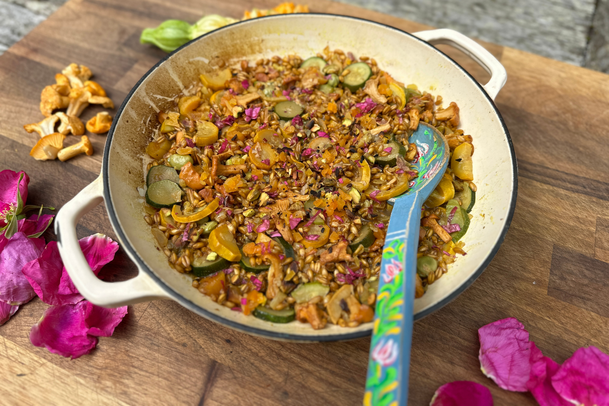 Emmer Pilaf with Courgettes and Chanterelles