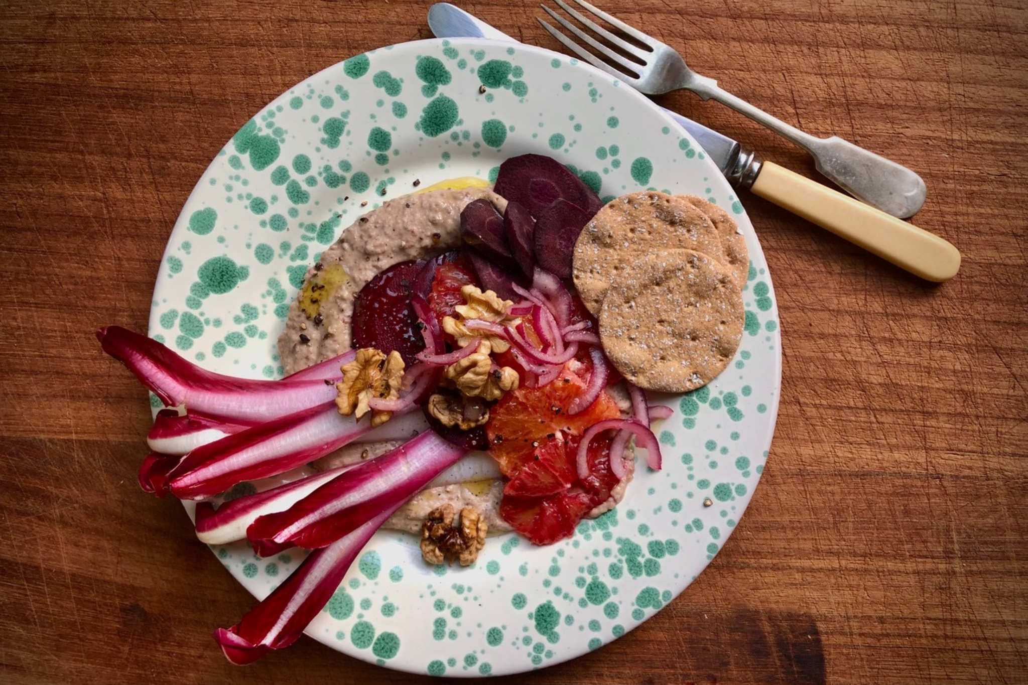 Warm Carlin Pea “Hummus” and Salad
