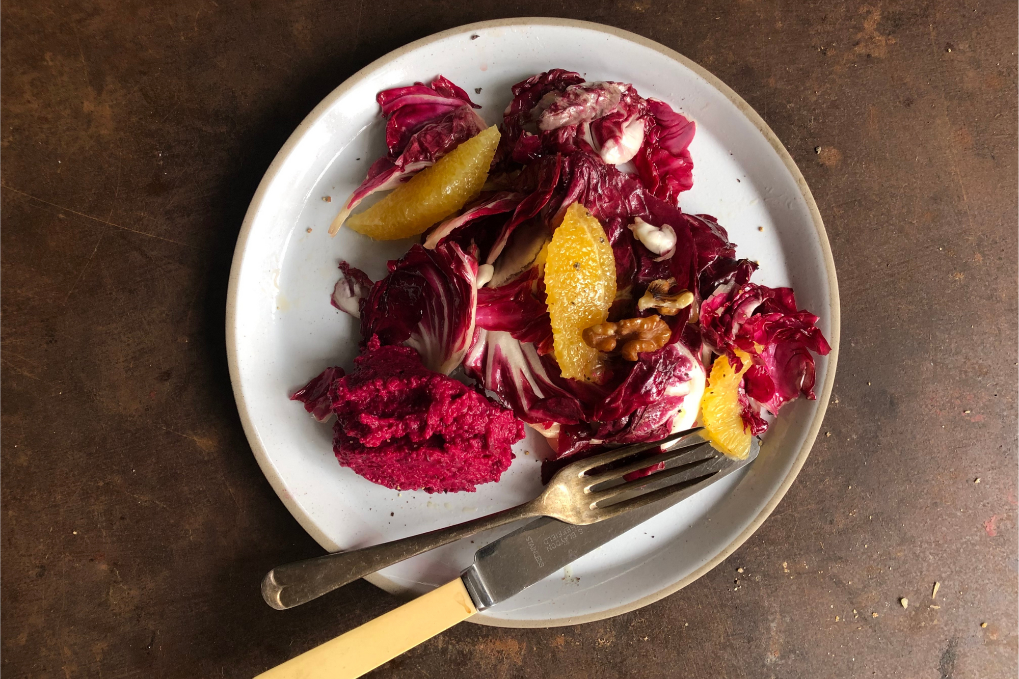 Winter Salad with Pea & Beetroot Purée