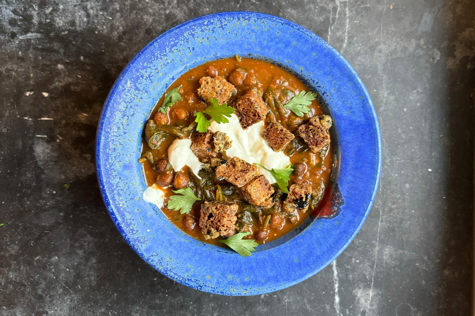 Winter Stew with Croutons & Greens